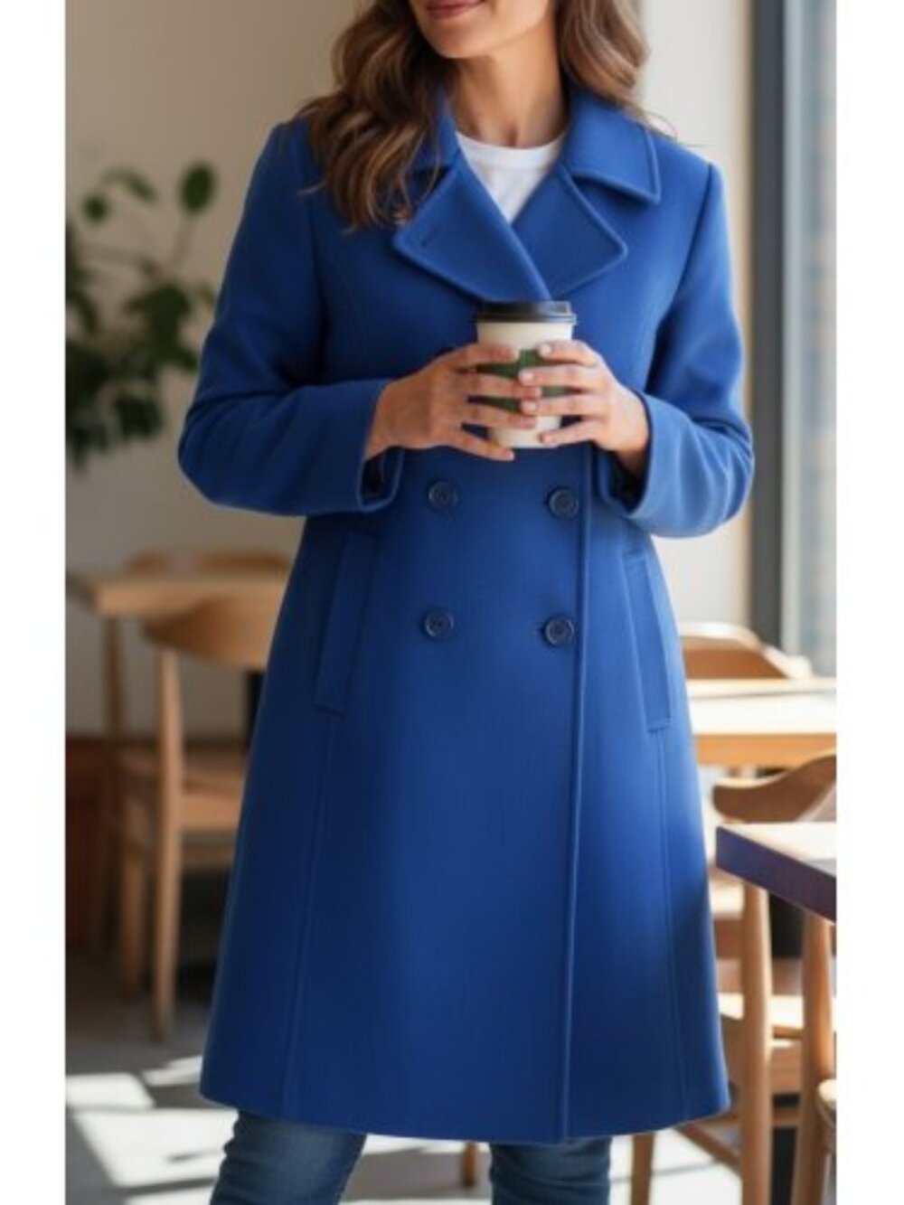 CHADWICKS Double Breasted Lined Long Blue Wool Coat Ladies Size 14P